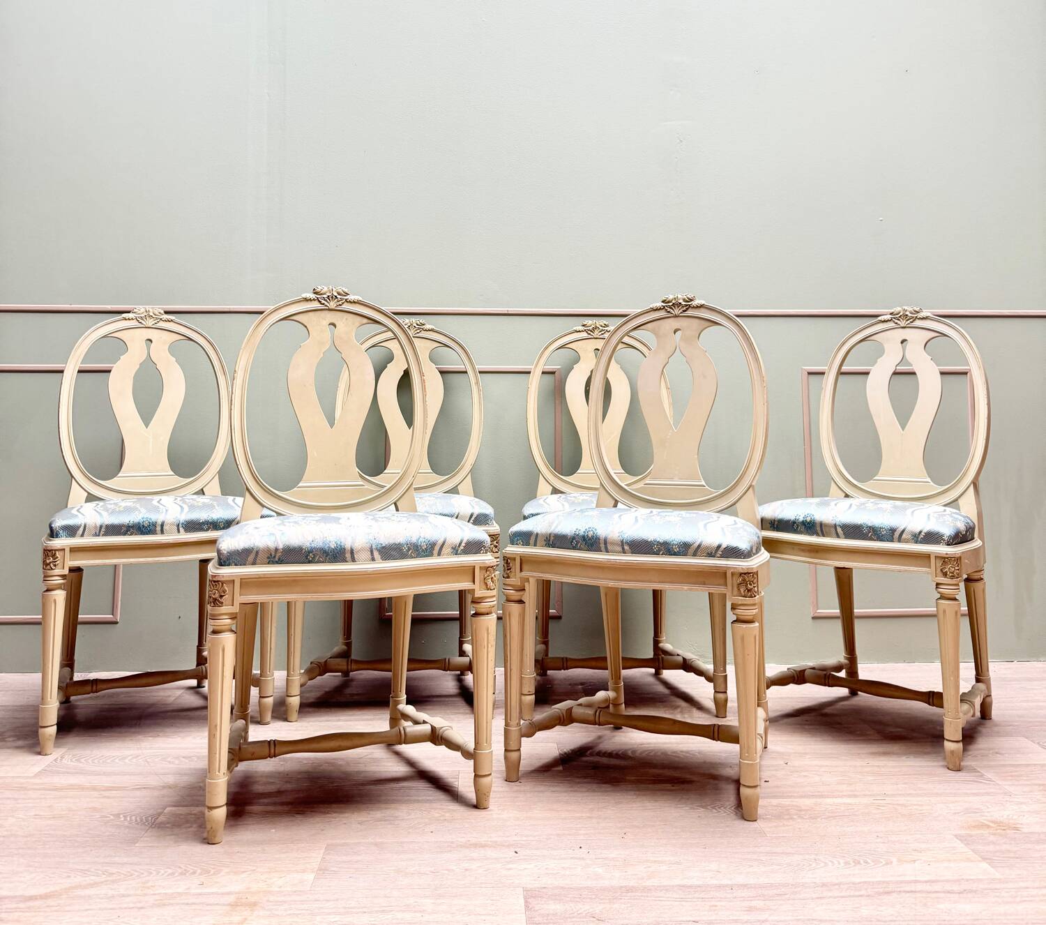Suite Of Six Louis XVI Style Lacquered Wood Chairs