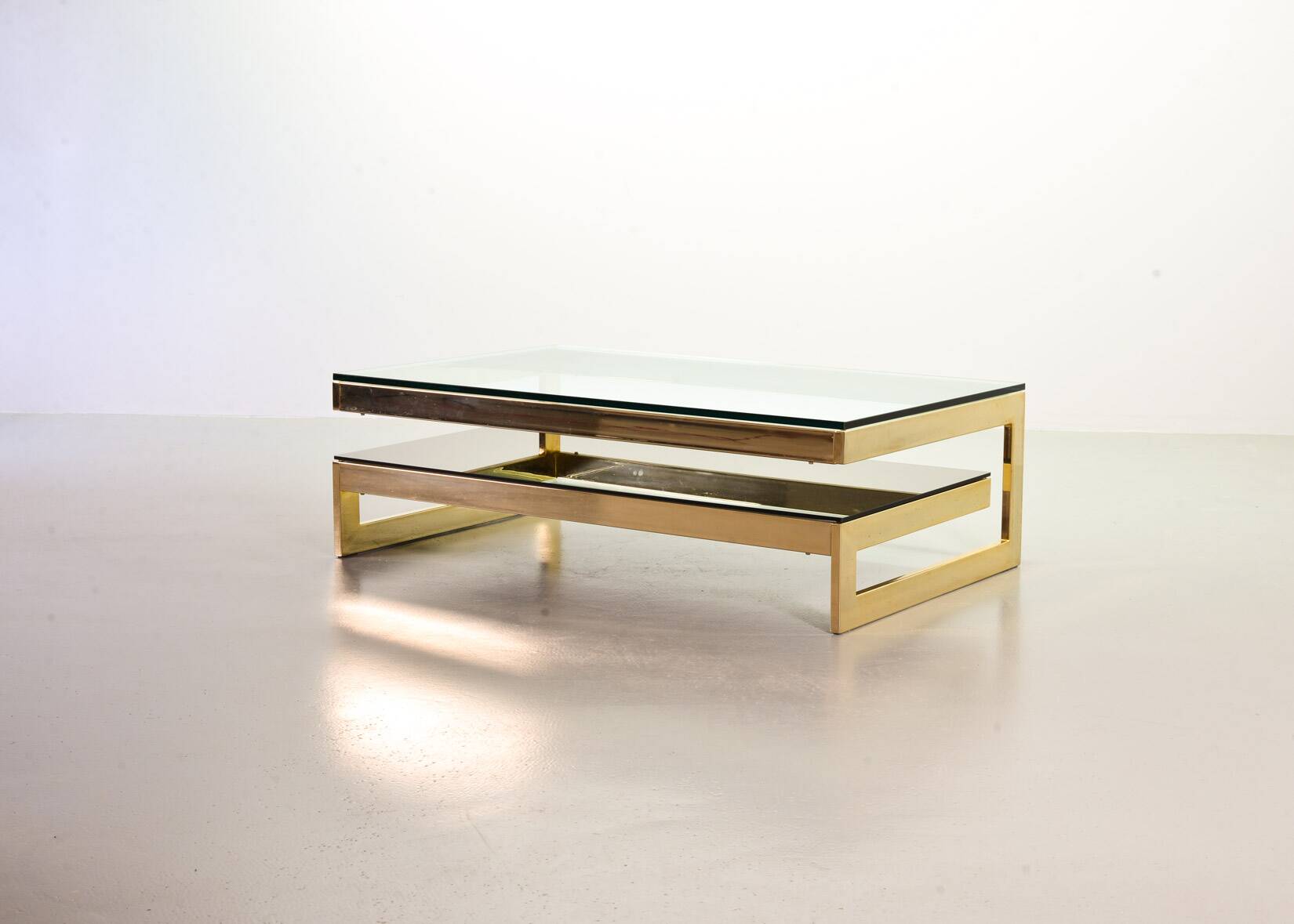 Belgo-Chrom Architectural G-Table 23-Carat Goldplated with Glass Tops 1970s