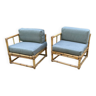 Pair of vintage rattan armchairs