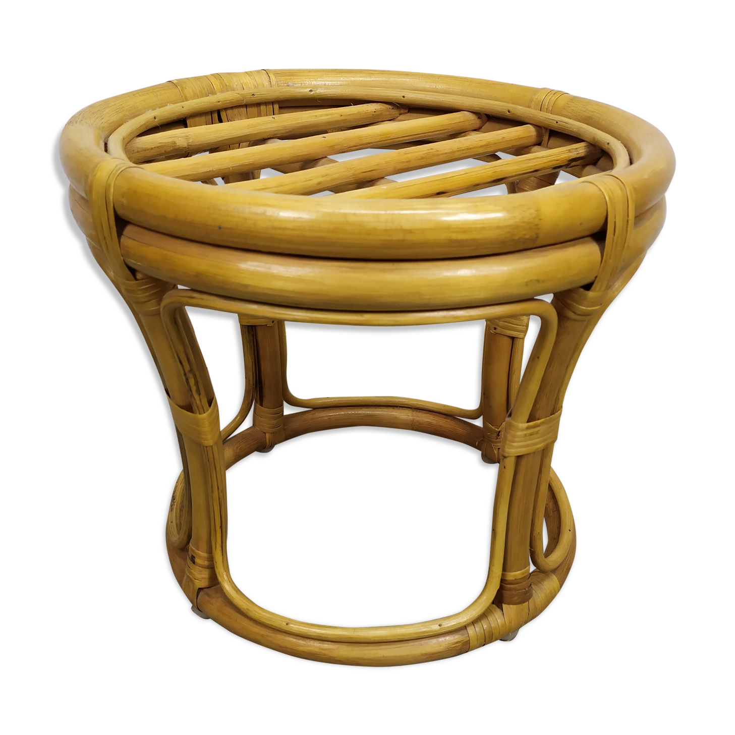 Vintage old rattan pouf