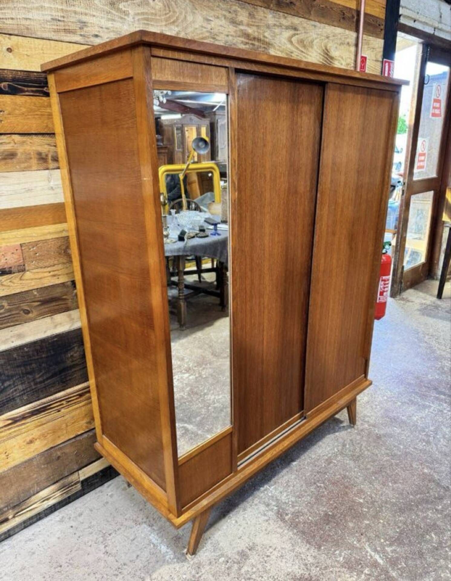 Vintage sliding door wardrobe with mirror - 1970s