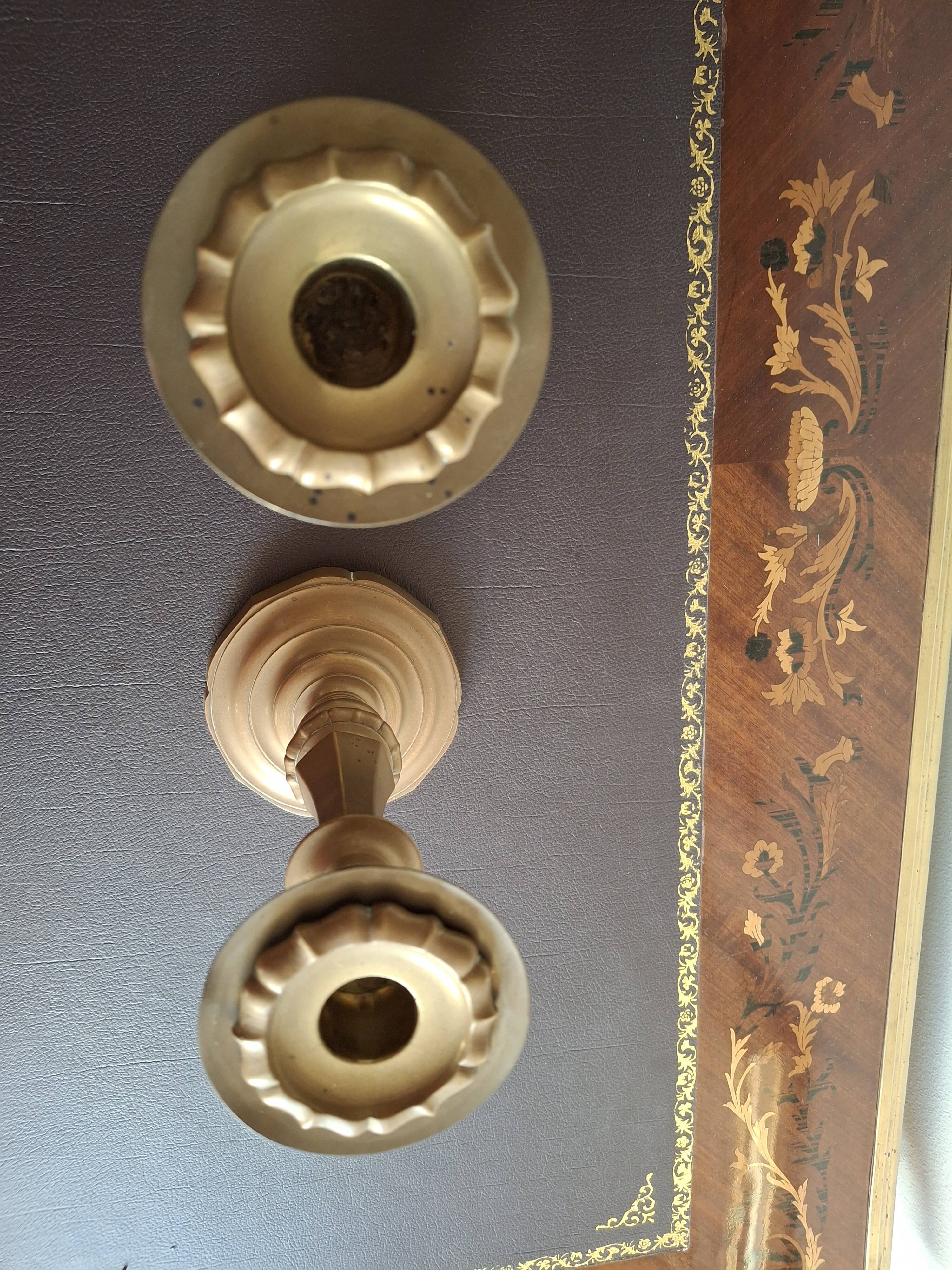 Pair of large candlesticks in gilded brass, 19th century