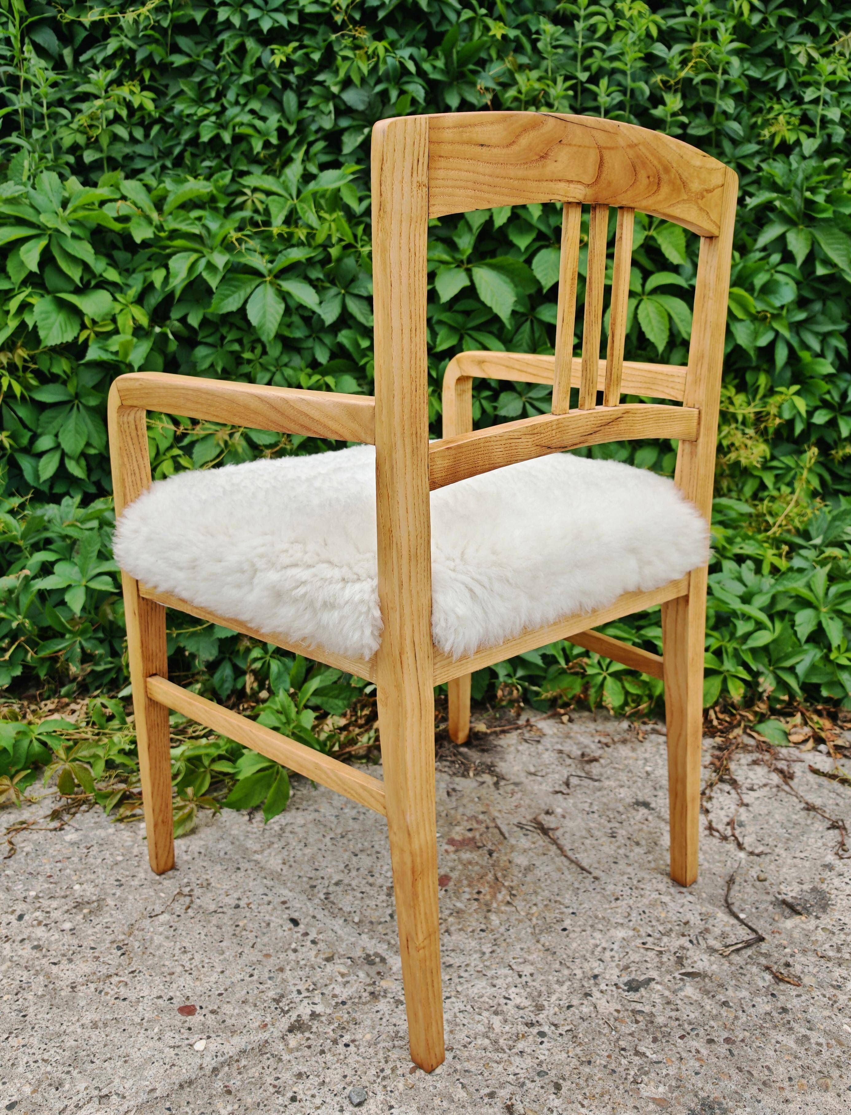 Pair of Jugendstil armchairs in solid ash and sheepskin 1910