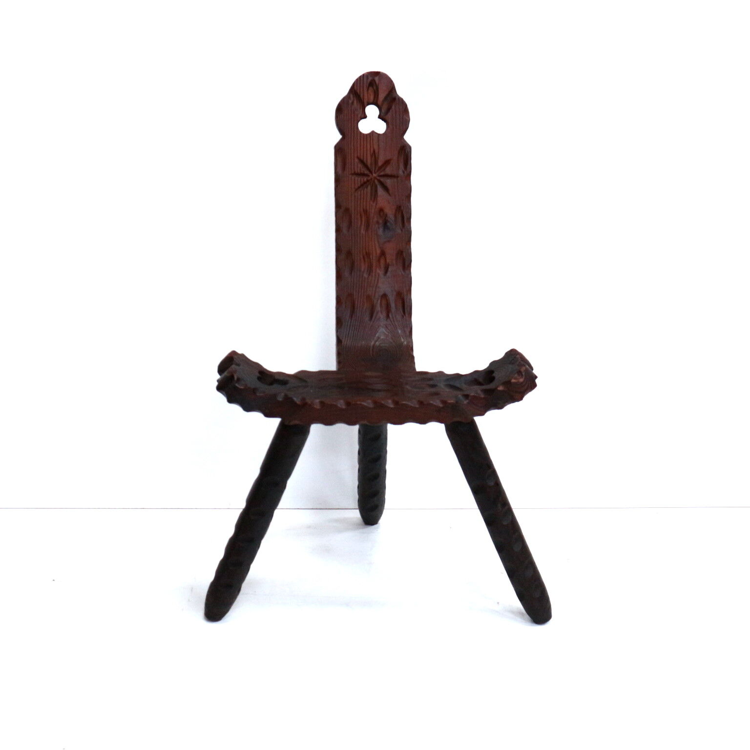 Spanish Brutalist wooden chair / stool from the 1960s