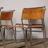 Set of 4 vintage leather and chrome metal chairs, 1970