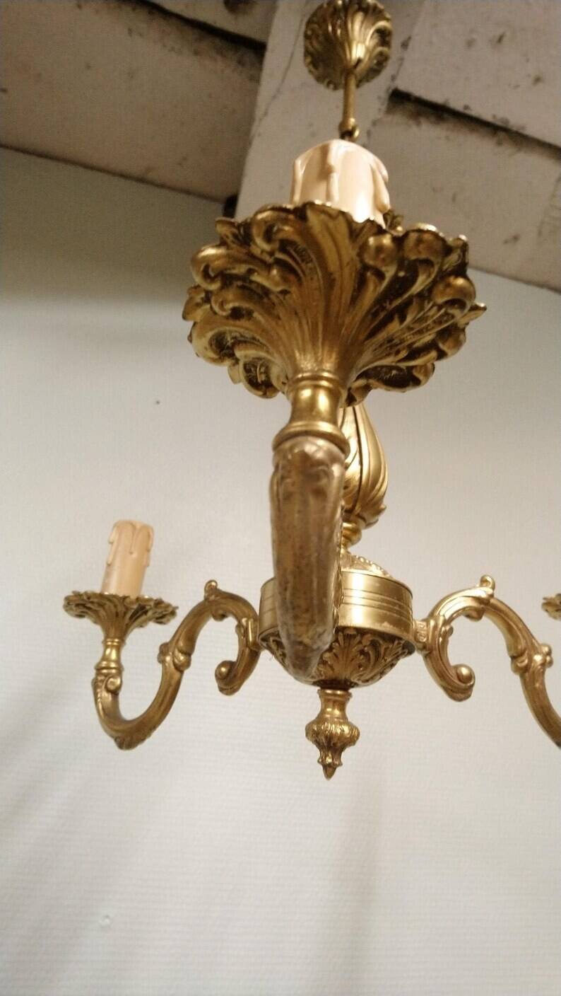 Louis xv bronze 3 branch chandelier vintage timeless elegance