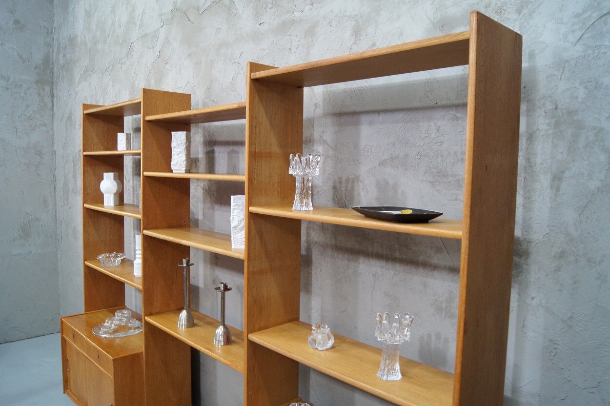 Scandinavian oak modular wall unit, 1960s