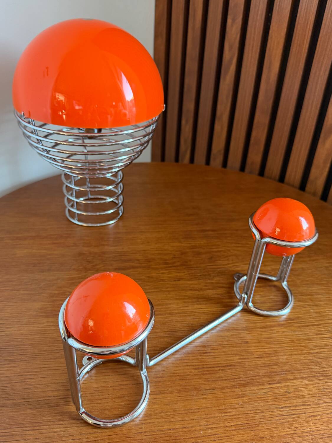 Patère double "Boule" Orange & Chrome  Space Age