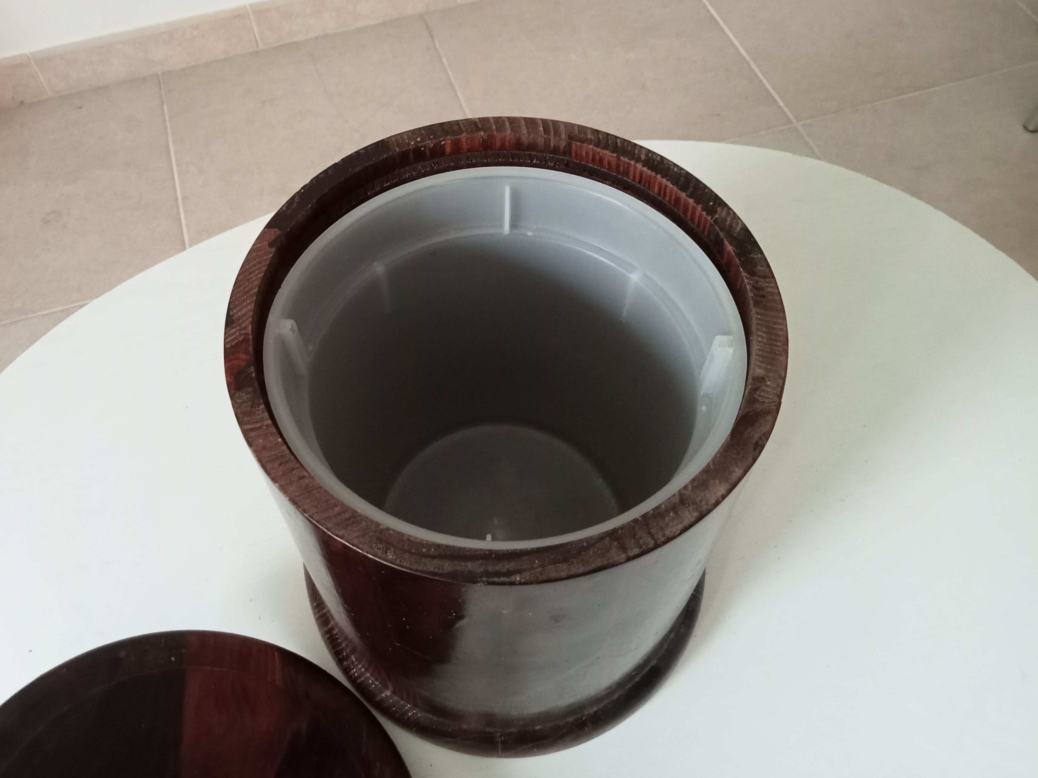 Vintage turned wooden table bin