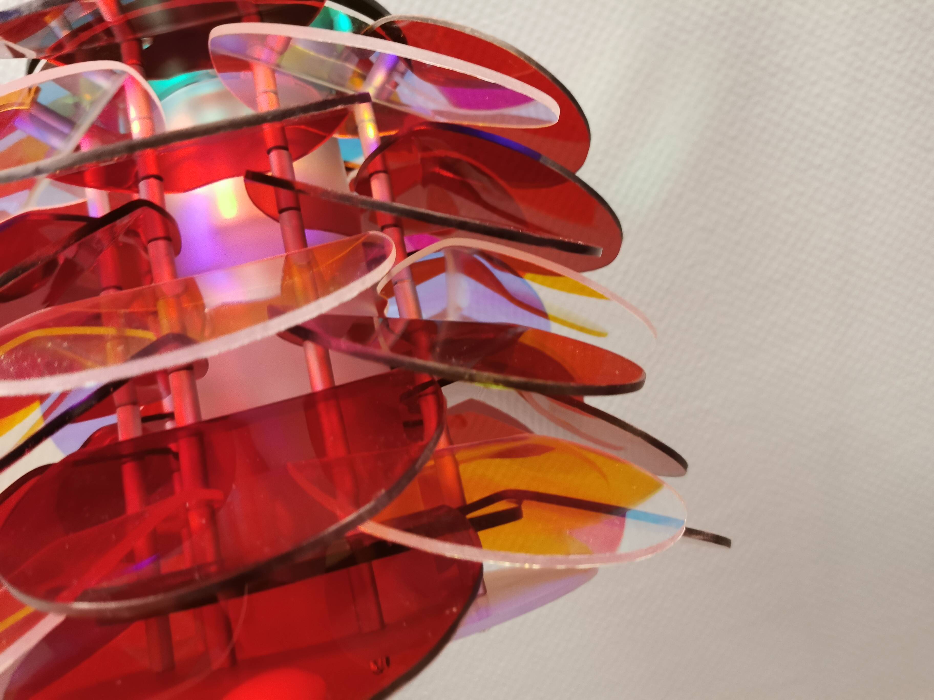 Danish Space Age hanging lamp made of plexiglass "leaves" with mirror reflex