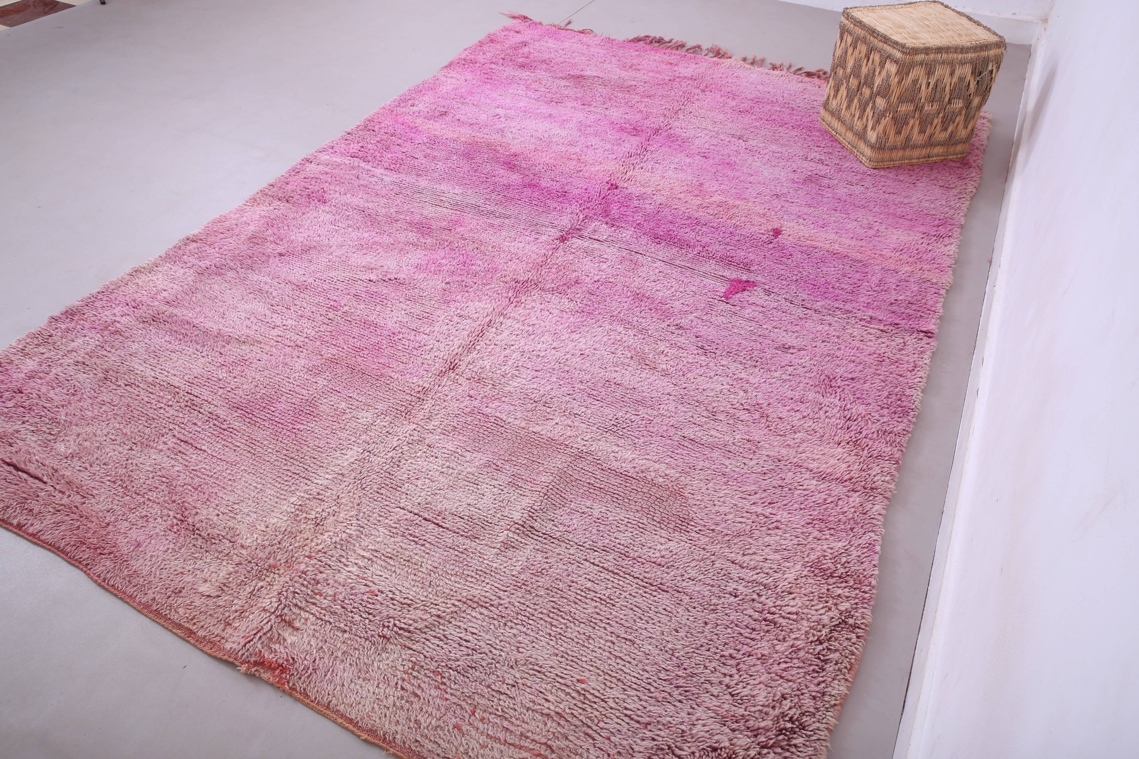 Tapis marocain vintage violet 197 x 296 cm - Tapis en laine berbère - Tapis fait main