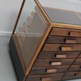 Vintage German Oak Glass Shop Counter Haberdashery Cabinet Vitrine, ca 1950