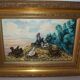 Oil on wood panel rooster and hens signed