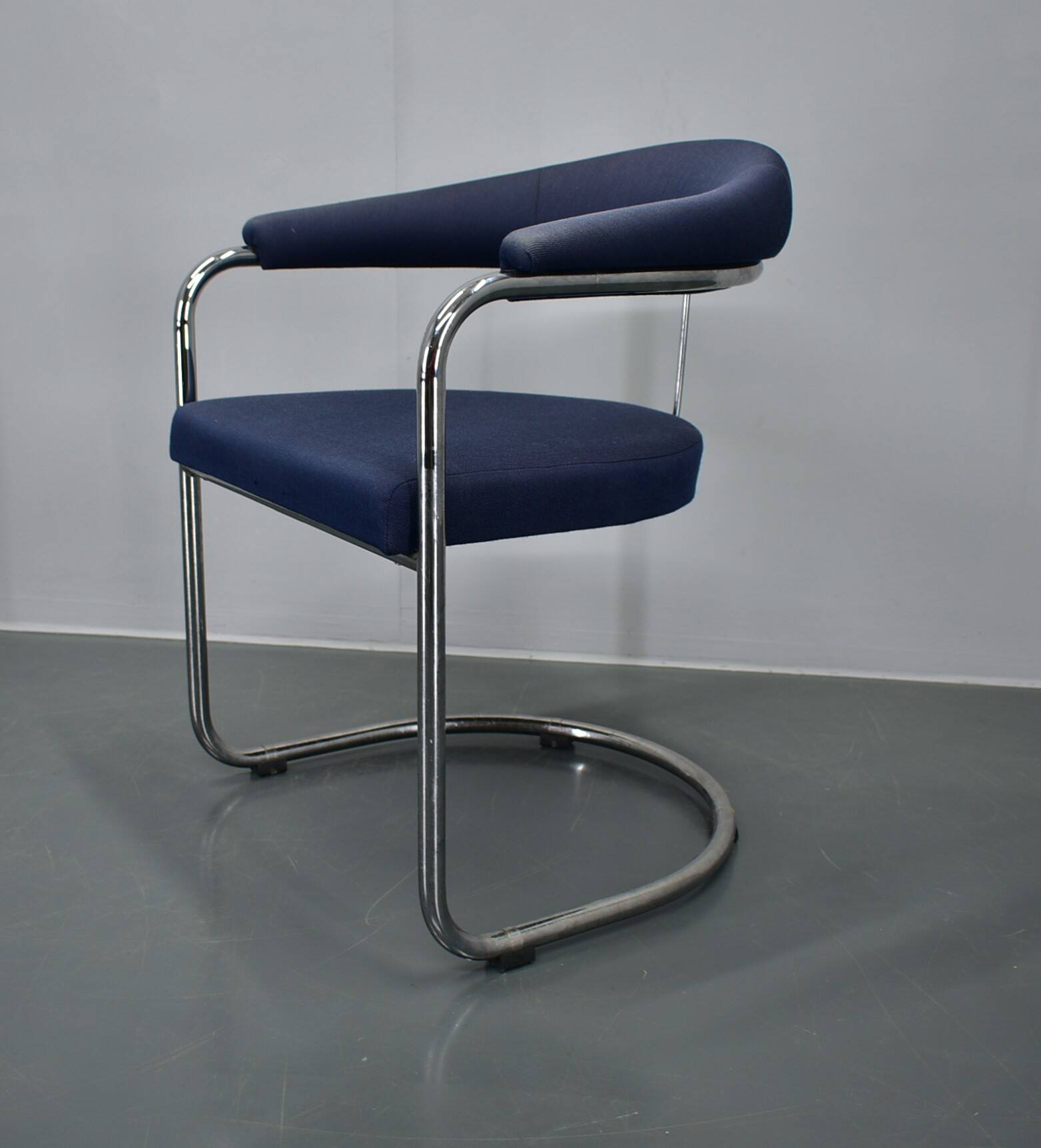Anton Lorenz for Thonet "Ss33" chrome Armchair in blue fabric , 1970s