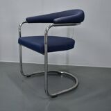 Anton Lorenz for Thonet "Ss33" chrome Armchair in blue fabric , 1970s