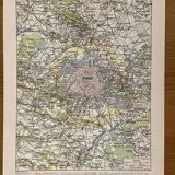 Lithograph map of Paris and its suburbs - 1900