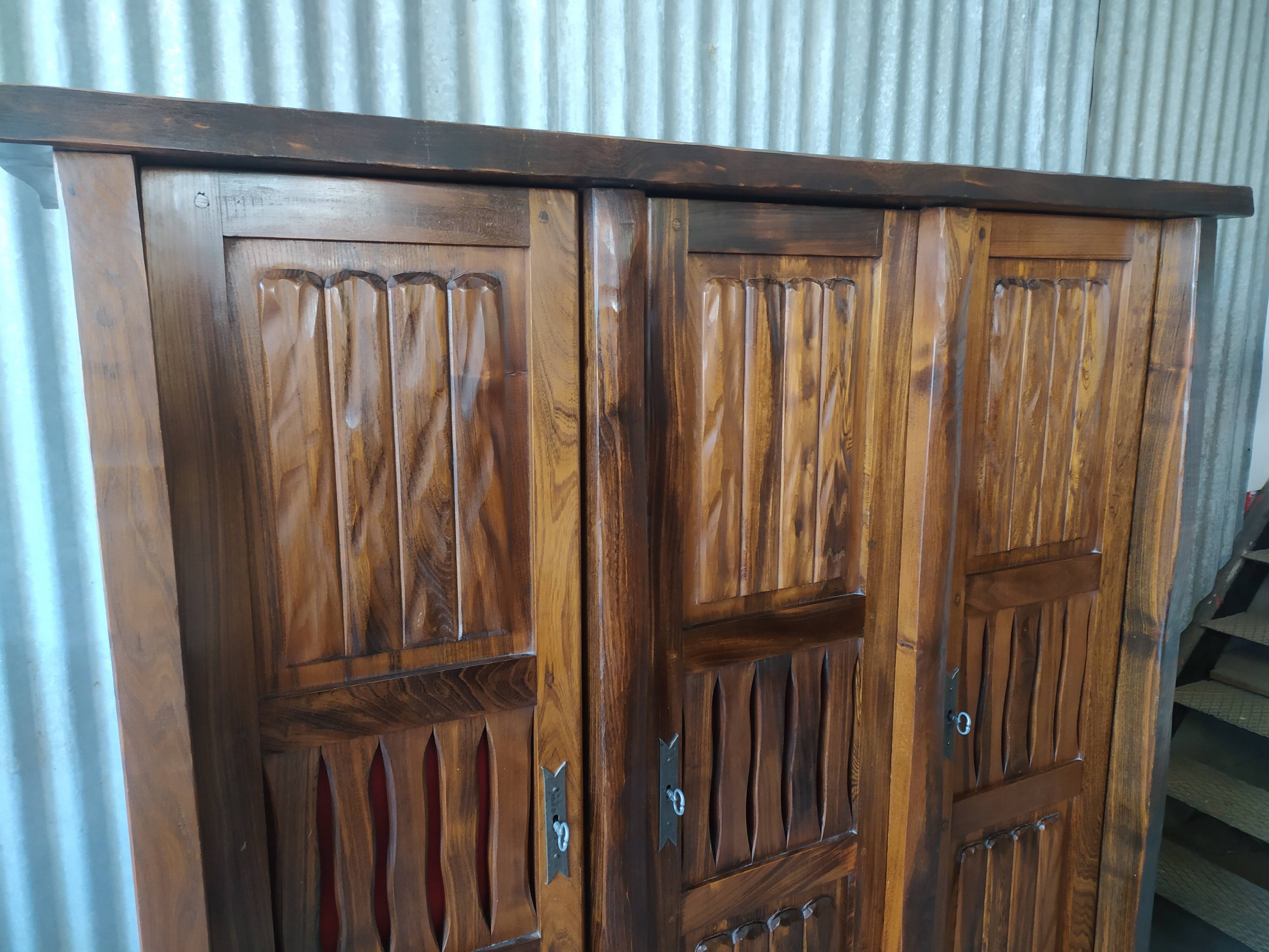 3-door brutalist cabinet in solid elm