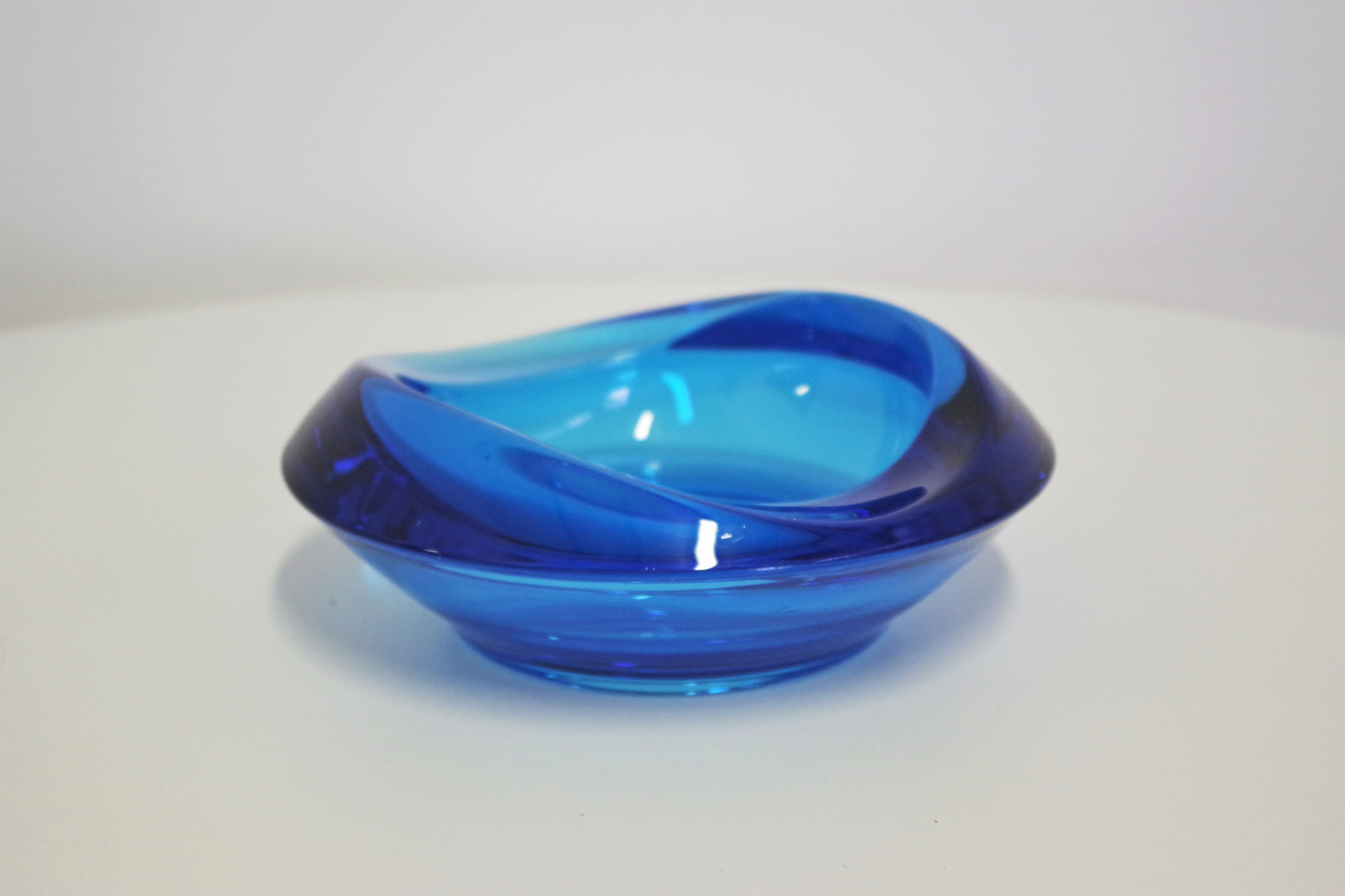 70s blue glass ashtray
