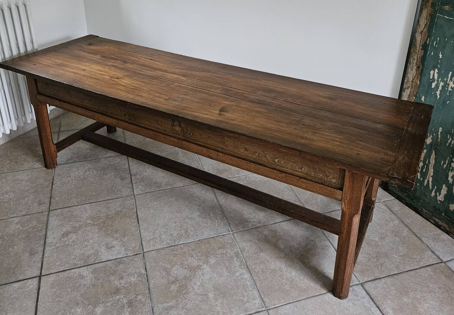 Farm table, solid oak console, late 18th to early 19th century.