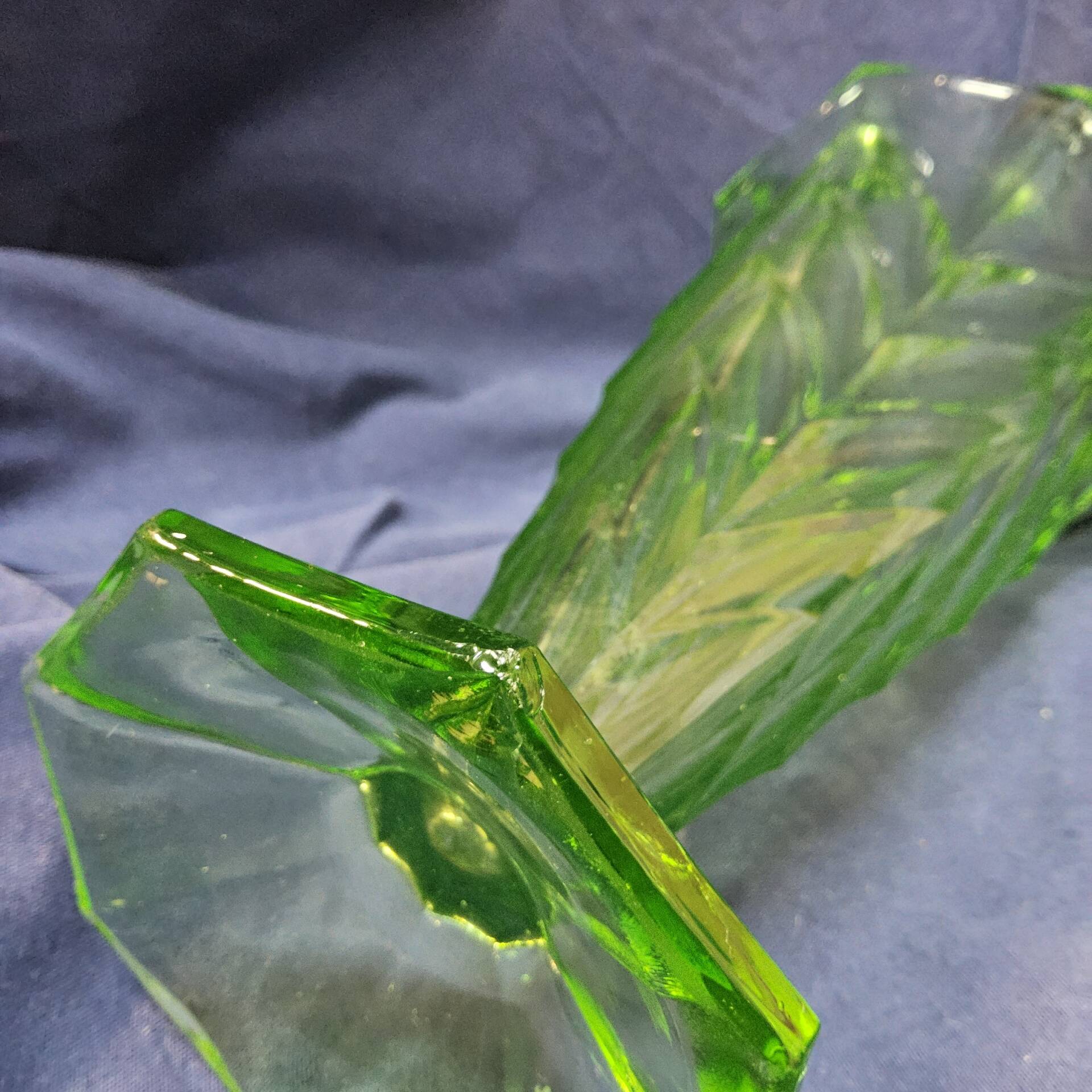 Antique Art Deco Bohemian uranium vase / geometric glass