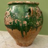 19th-century confit pot. Glazed green terracotta.