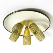 Very rare 5-arm mid-century modern metal bag ceiling lamp with round white