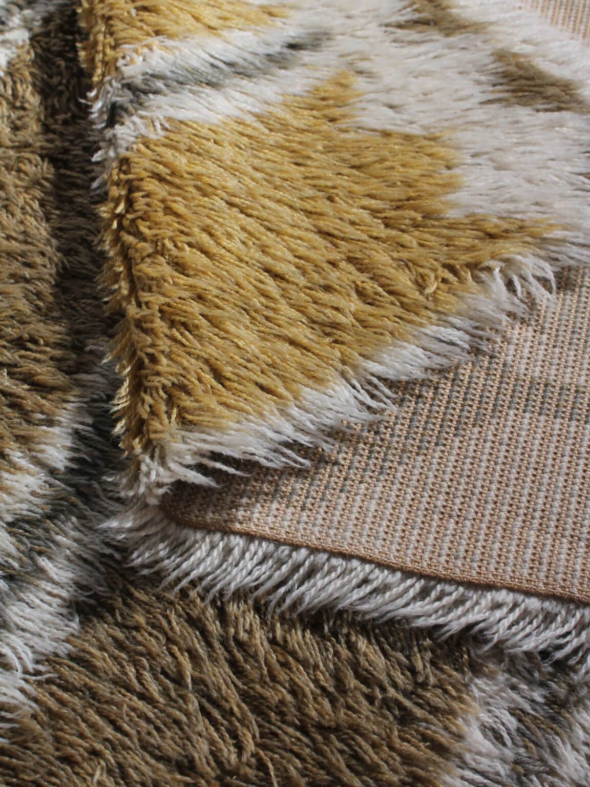 Swedish Rya Wool Rug In Natural Yellow And Grey Colours, 170x230cm