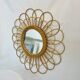 Round mirror flower sun in rattan wicker wood vintage 1960 1970 55 cm folk