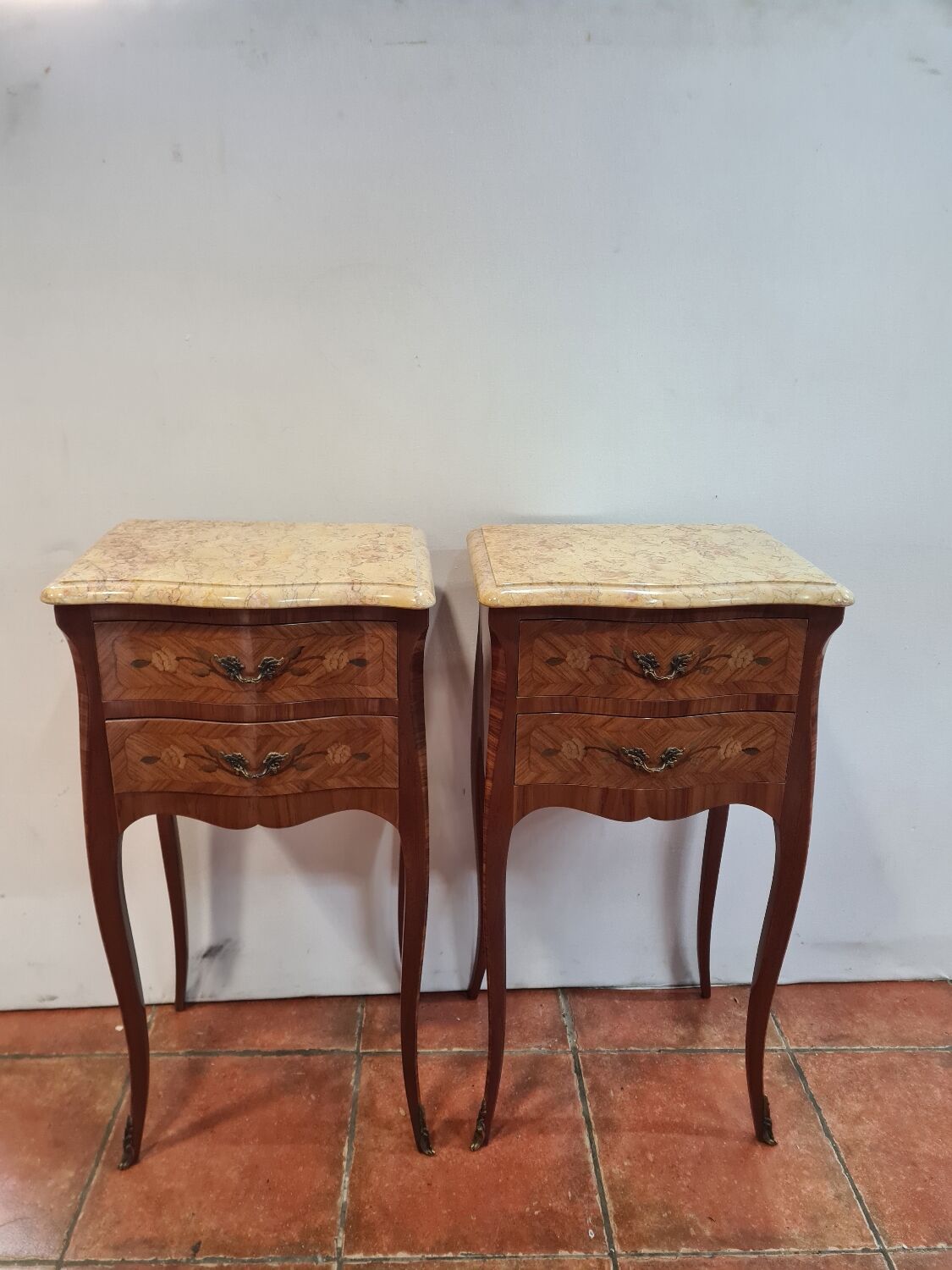 Marquetry bedside tables ( the pair )