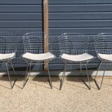 4 chrome Bertoia chairs with cushion