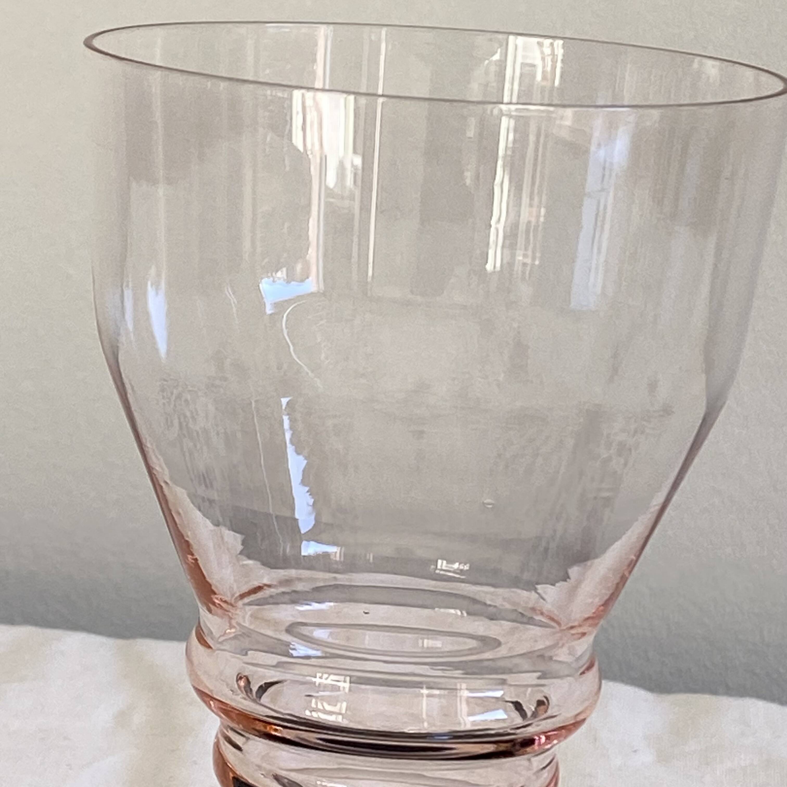 6 large pink art deco wine or water glasses with black stem