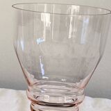 6 large pink art deco wine or water glasses with black stem