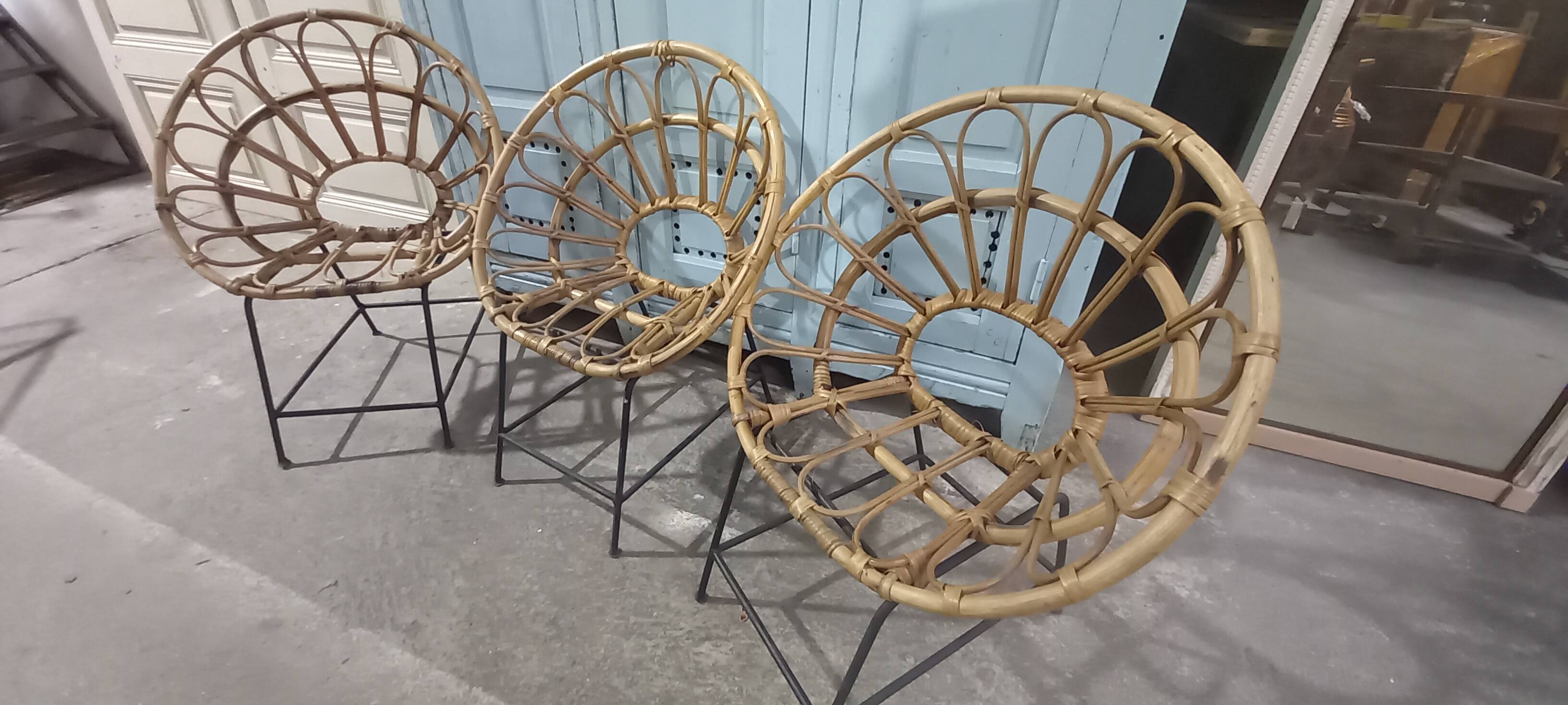 Rattan and metal children's chairs