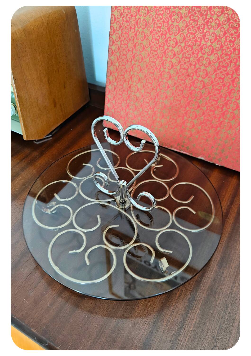 Orfèvrerie De Chambly France vintage Smoke Glass Inox Cheese Platter