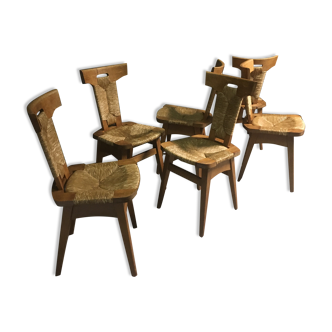 Set of 6 Oak and rush 1950's dining chairs.