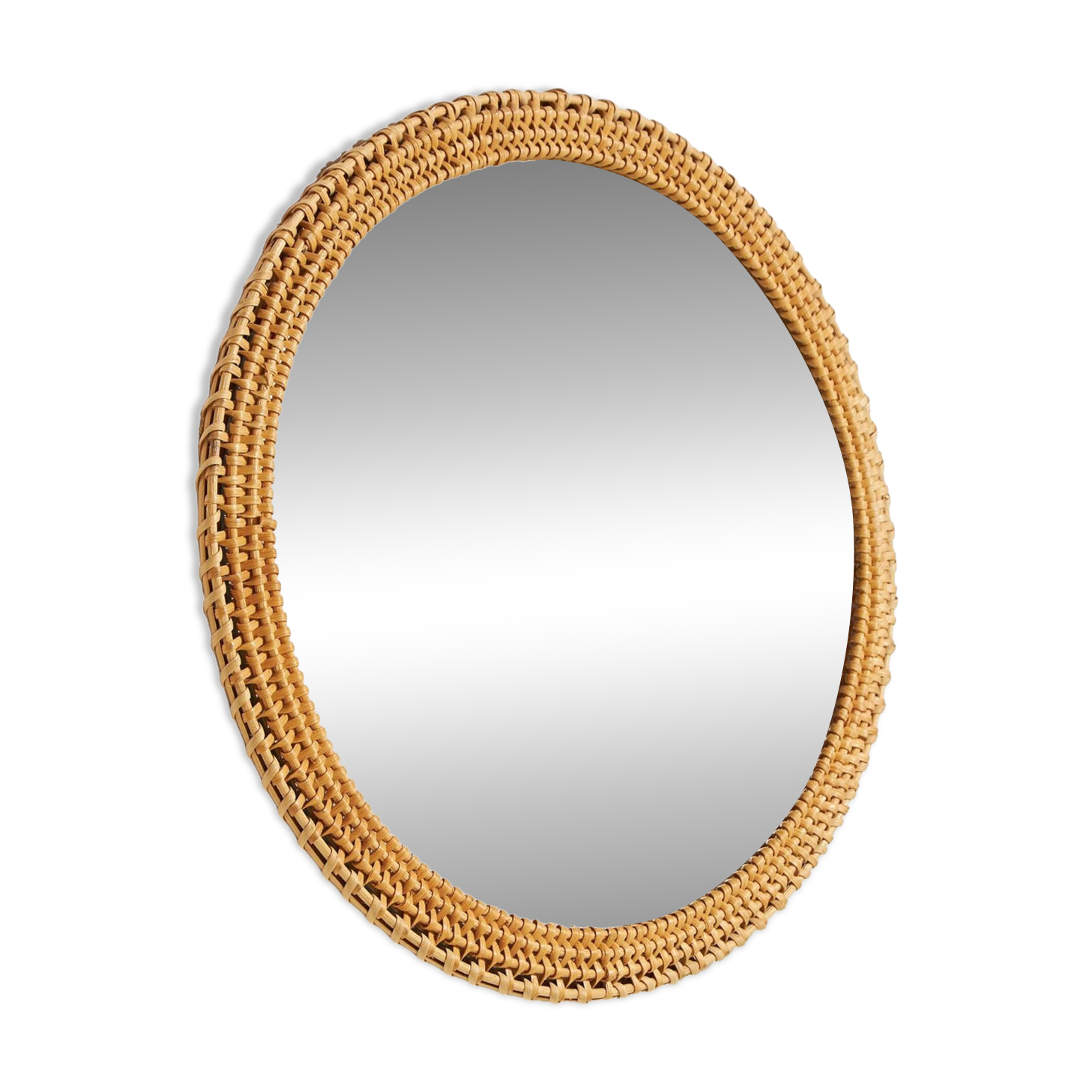 Round Wicker Framed Mirror, 1970s (MK10032)