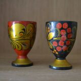 Set of 2 patterned wooden egg cups