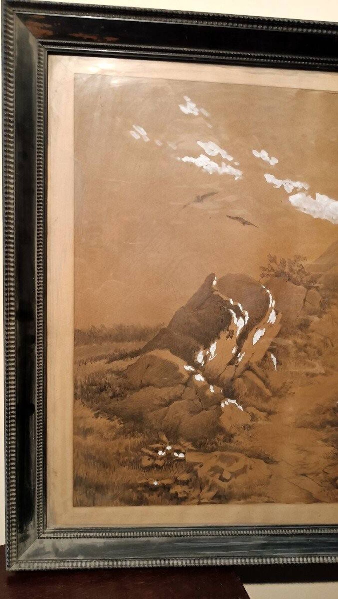 Large landscape painting, mixed media, 19th century