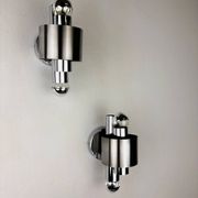 Pair of space age 2-light wall sconces, chromed metal, Italy, 1970s