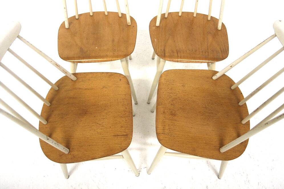 Set of 4 "Fanett" chairs in teak by Ilmari Tapiovaara, Sweden, 1960.