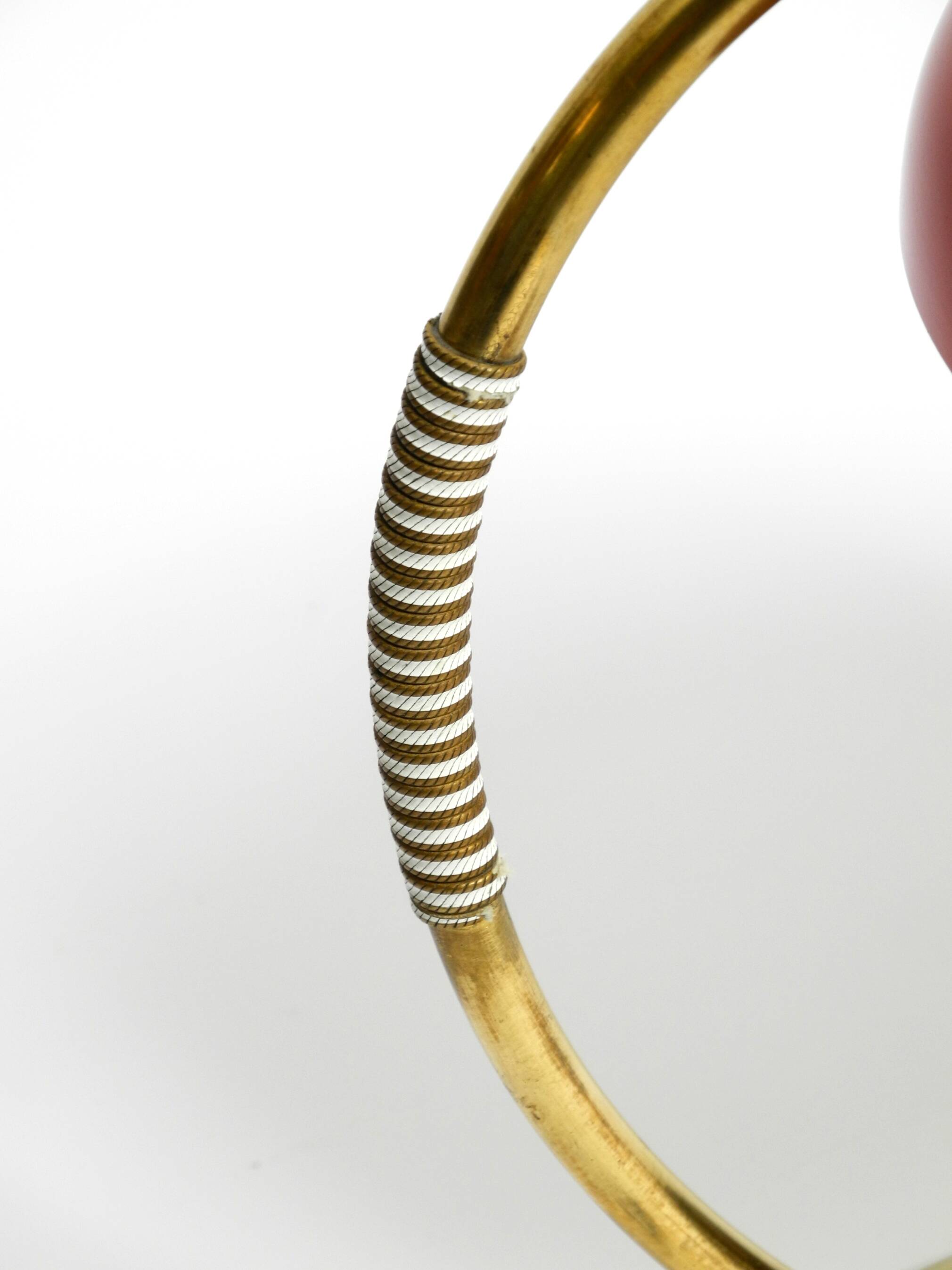 Beautiful large Mid Century Modern brass table lamp with red metal shade