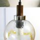 1970s teak, chrome metal and glass 3-globe pendant chandelier
