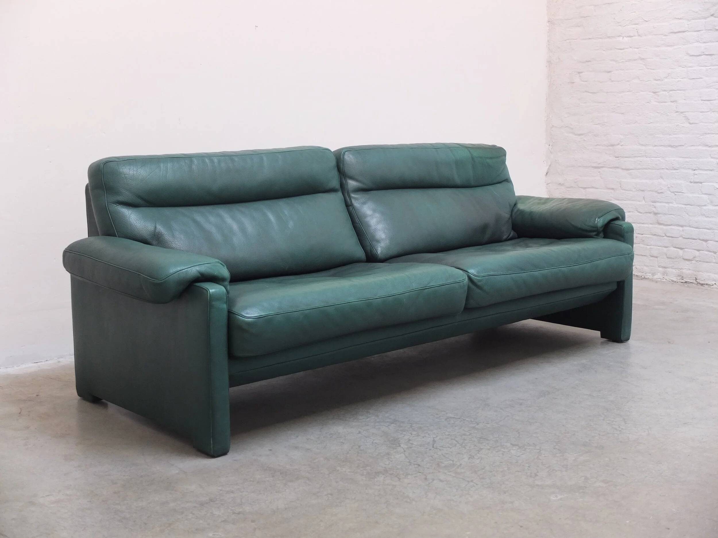 Green leather 3-seater 'DS-70' sofa by De Sede, 1980s