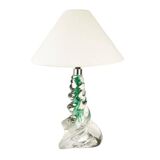 Vintage French Crystal Table Light | Mid Century Emerald Green Accent Light Bedside | Lead Twisted Glass | Val St Lambert Seguso Murano 1950