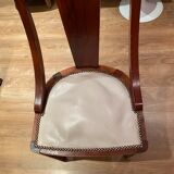 Art Deco period dining chairs in mahogany seating white leather