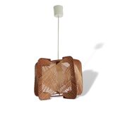 Vintage 60s wooden wood straw hanging lamp
