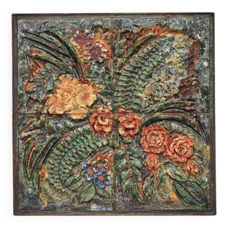 Ceramic floral relief wall sculpture by Neubauer, 1970s
