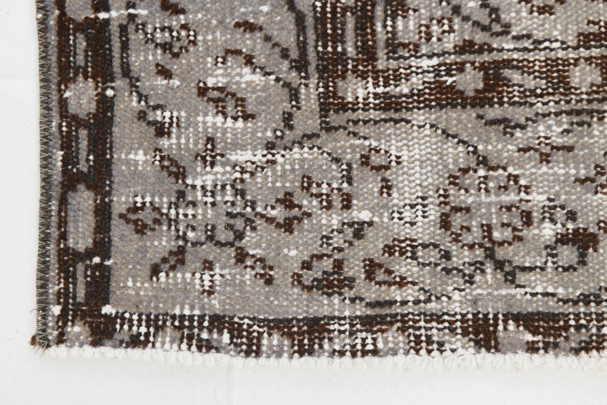 Gray & black floral turkish vintage rug