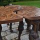 Modular coffee table in vine shoot marquetry.