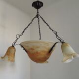Vintage 4-light chandelier in black metal and glass, France